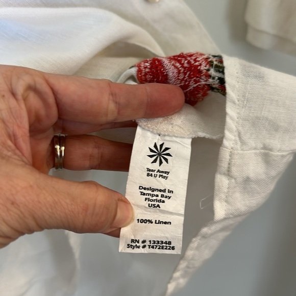 Caite for Athleta Embroidered linen top tunic button down white large - Picture 5 of 6